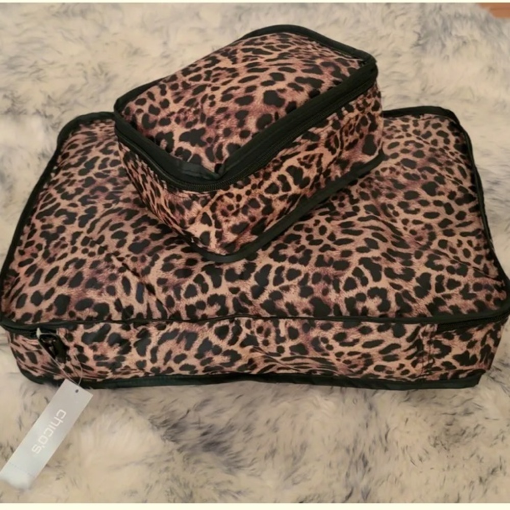 NWT CHICO'S TRAVEL PACKING CUBES ORGANIZERS ANIMAL PRINT NYLON  SET OF 2